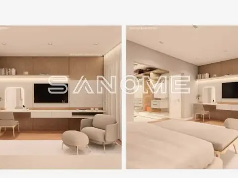 Sala de estar integrada com cozinha e dormitório